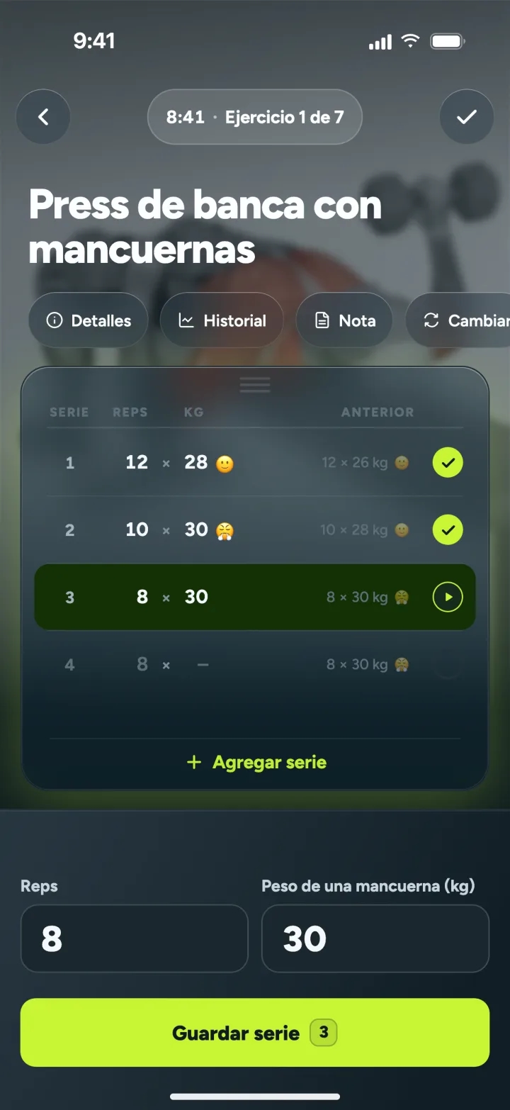 Registro de una serie durante el entrenamiento