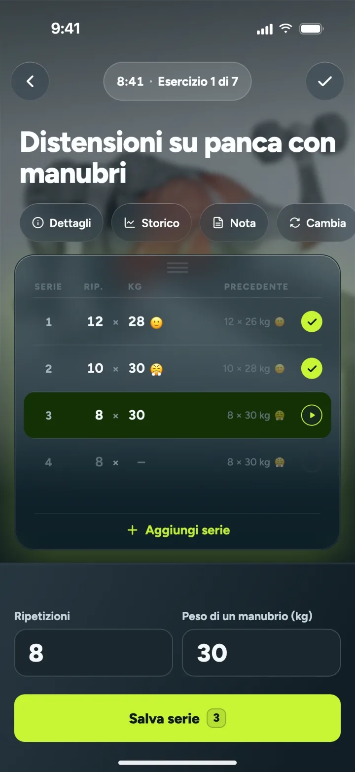 Registrazione di una serie durante l'allenamento