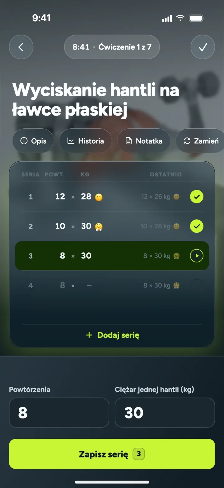 Zapis serii podczas treningu