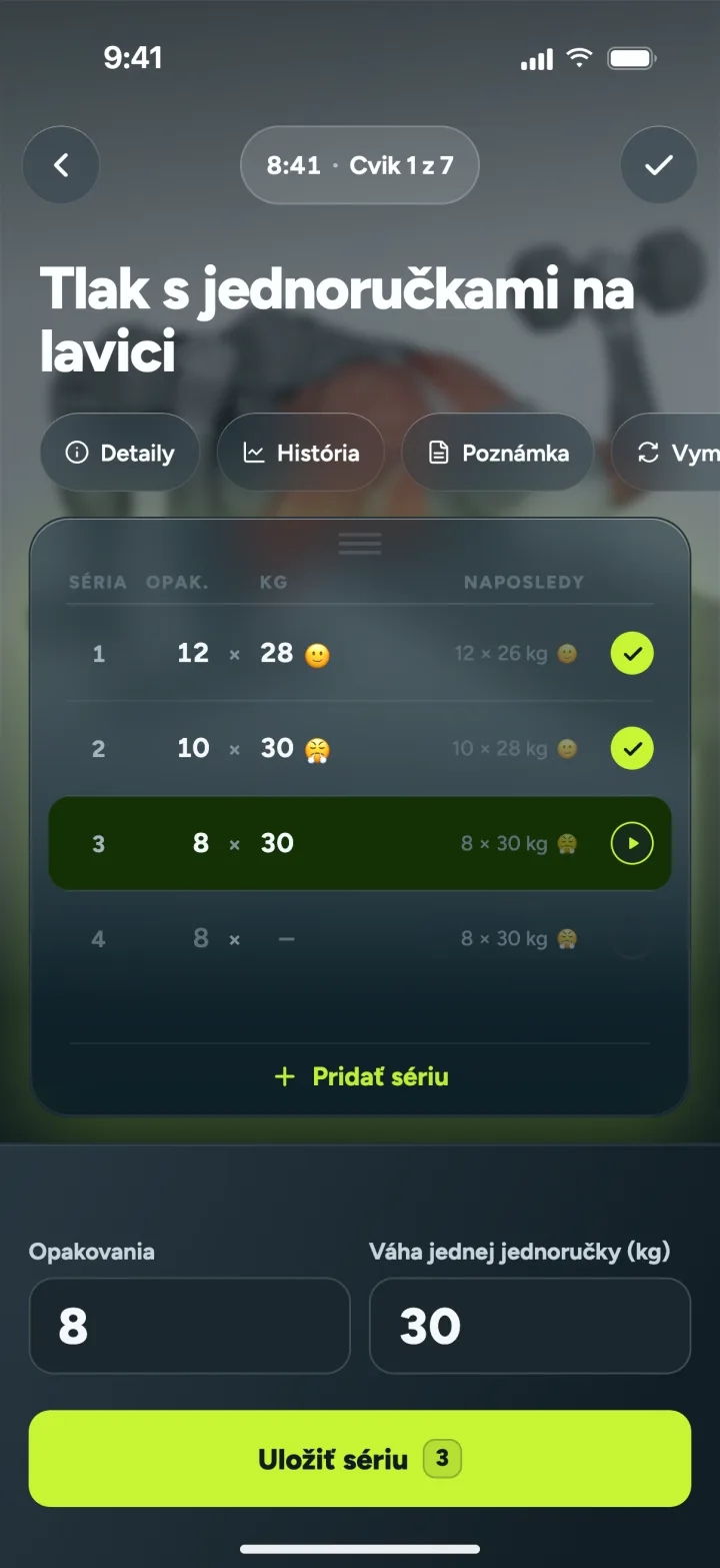 Zápis série počas tréningu